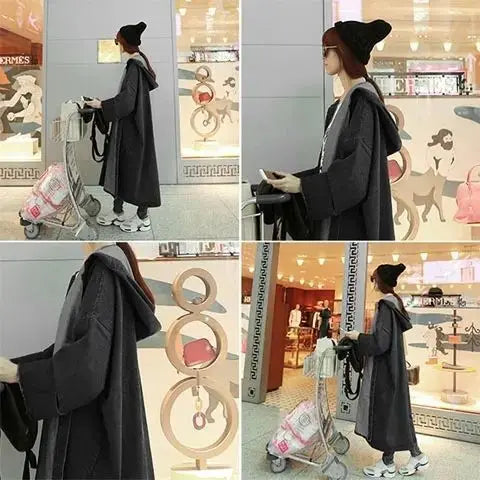 Hooded Mid Length Loose Spliced Casual Coat for Women
