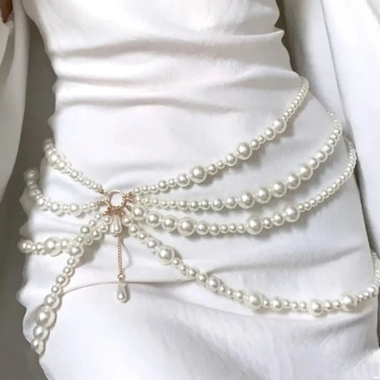 Y2K Jewelry Multilayer Pearl Waist Chain for Women's Fashion Retro Character Playing Body Accessories Sexy Belt Party Accessoriy