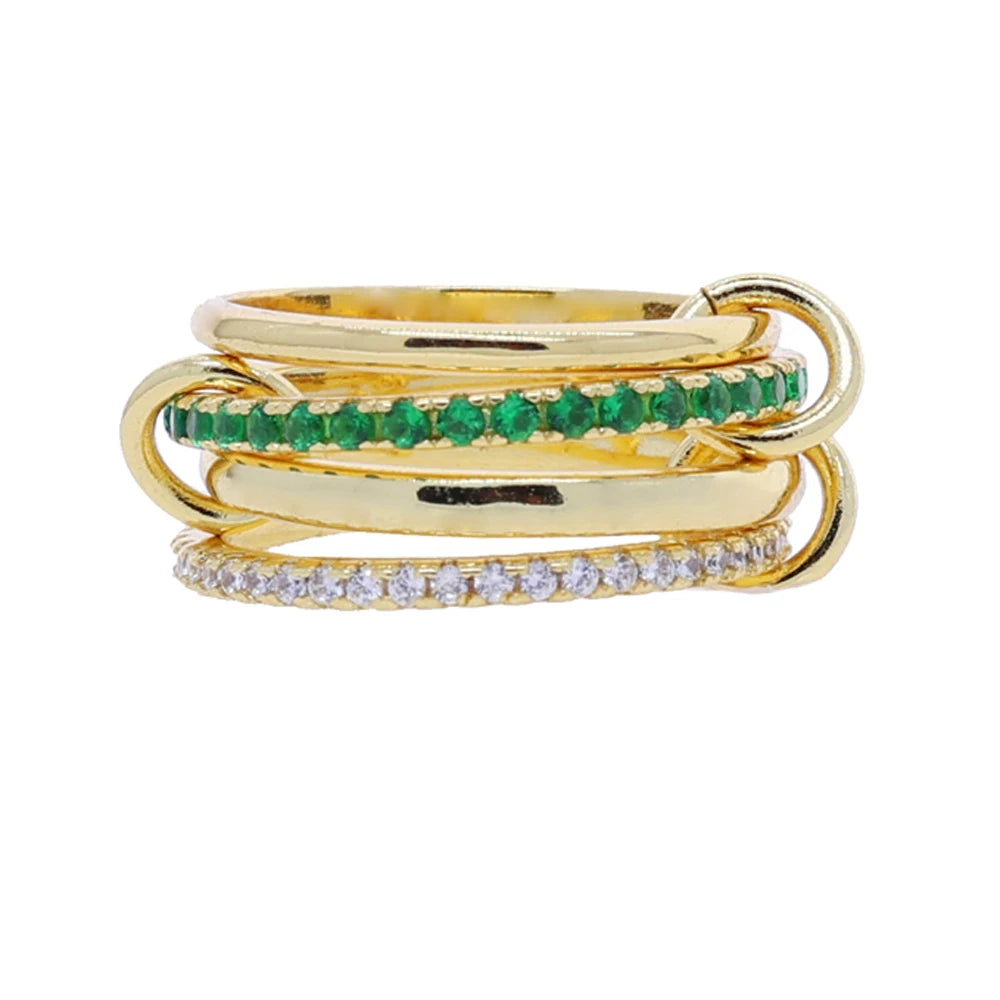 Gold Tone Pink Zircon Stacking Band Rings for Women