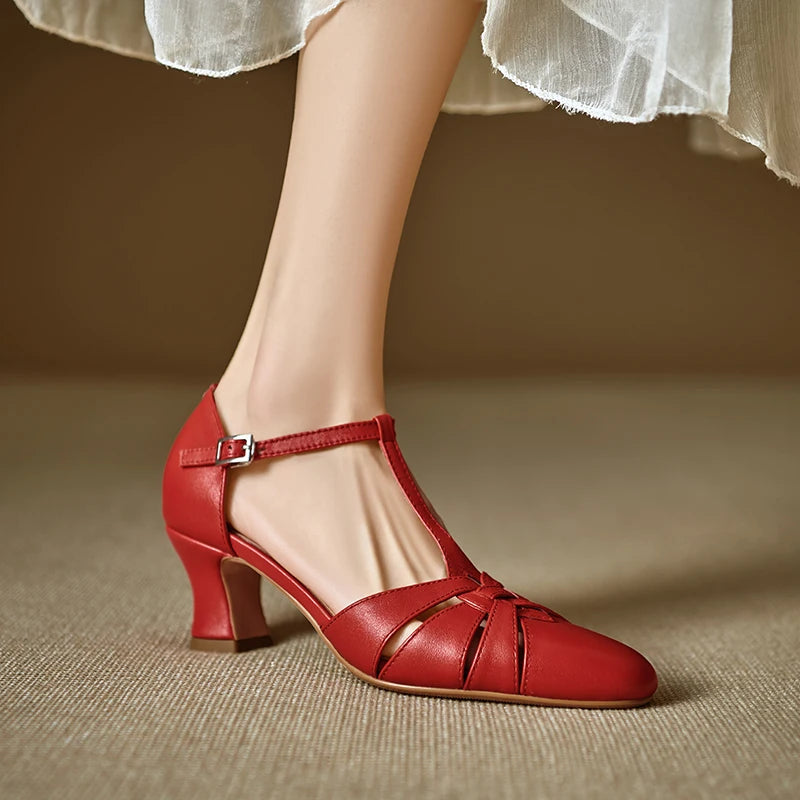 Elegant High Heel T Strap Sandals With Closed Toe for Women