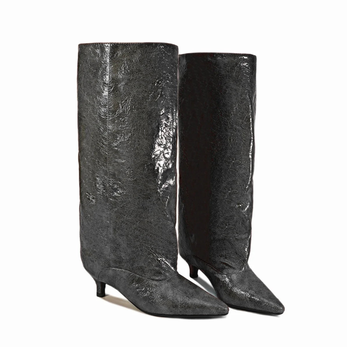 Crocodile Print Wide Shaft Kitten Heel Knee High Boots for Women
