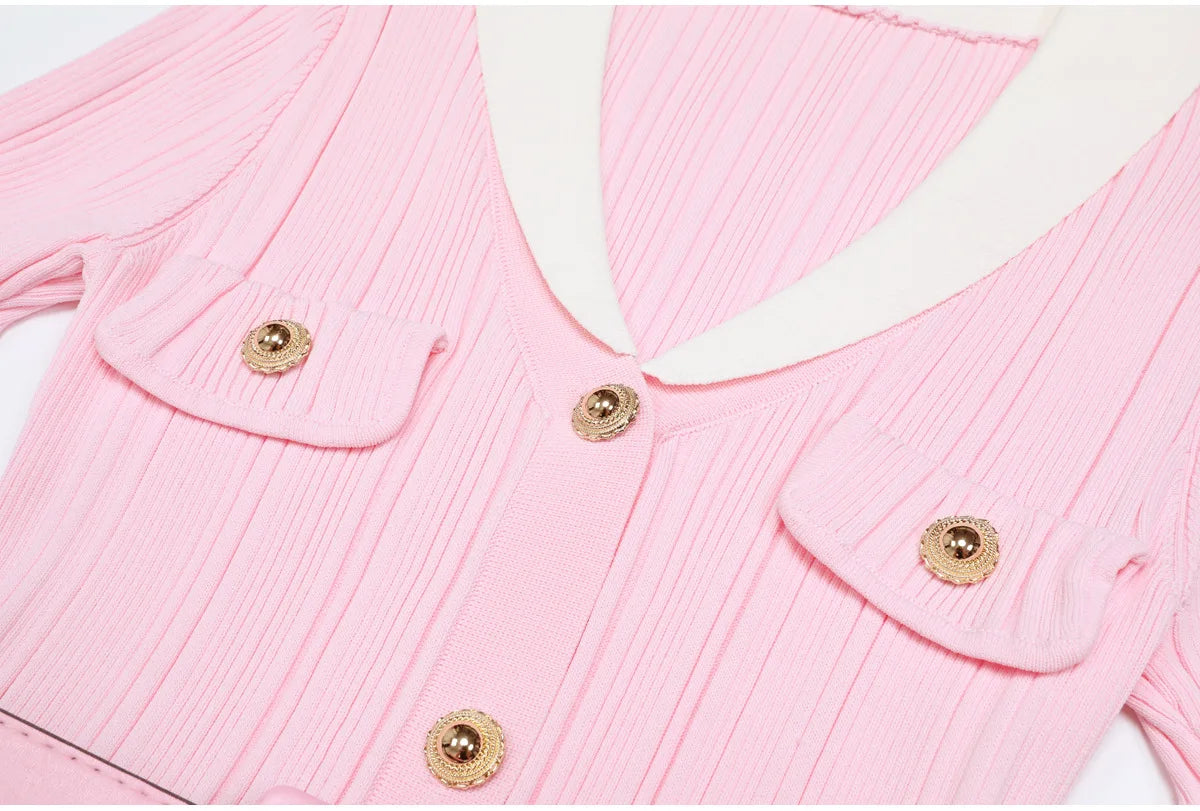 High-end Fashion Cropped Knit Dress New Autumn 2026 Women Short Sleeve High-waisted Belted Slim-fit Elegant Short Dresses