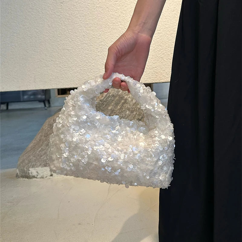 Luxury Pearlescent Sequin Party Wallet Crescent Shape Exquisite Elegant Evening Clutch Bag Summer Beach Wed Shoulder Bag Handbag