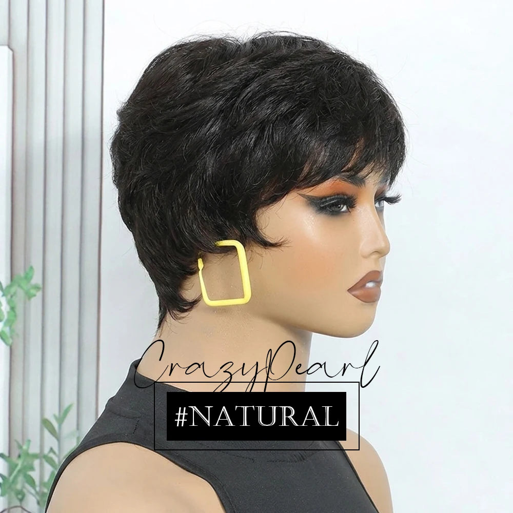 Layered Pixie Cut Human Hair Wig With Bangs for Women