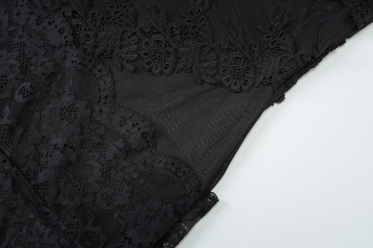 Sexy Sheer High Waist Lace Patchwork Dress for Women