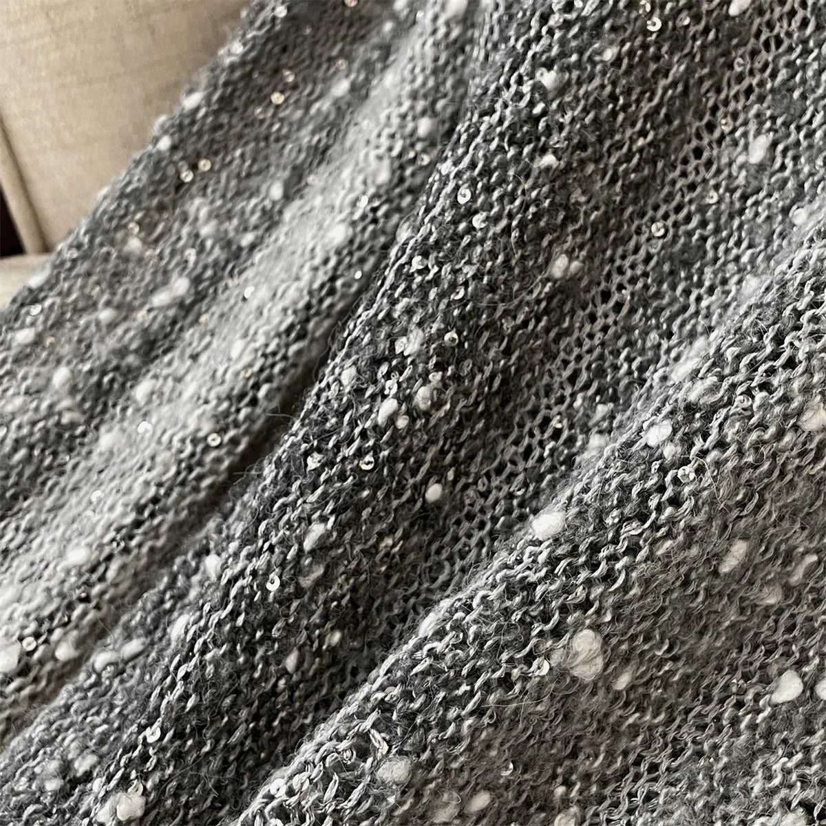 Sequin Round Neck Long Sleeve Knit Sweater for Women