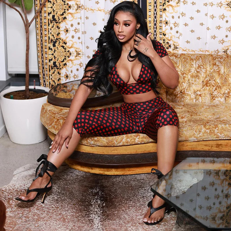 Dot Print Sexy Sling Tank Tracksuit Sets for Women