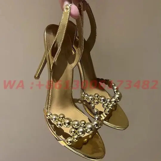 Metallic Leather Open Toe Slingback High Heel Sandals For Women