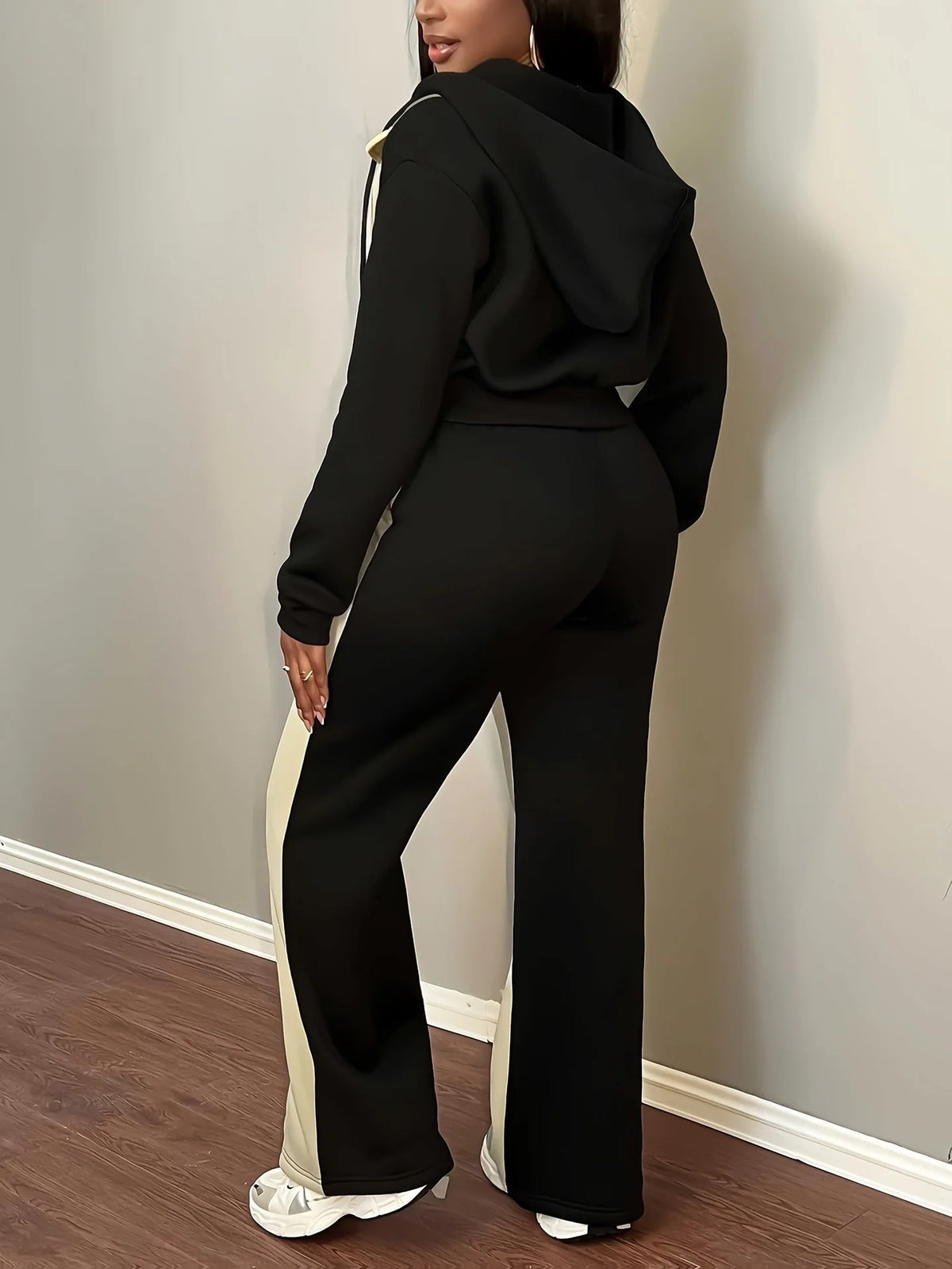 Hooded Two Piece Top and Pants Matching Set for Women