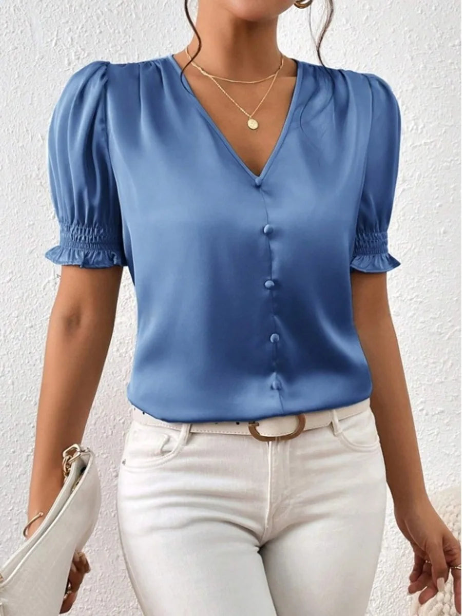 Elegant Satin Loose Fit Blouse for Women Summer Office