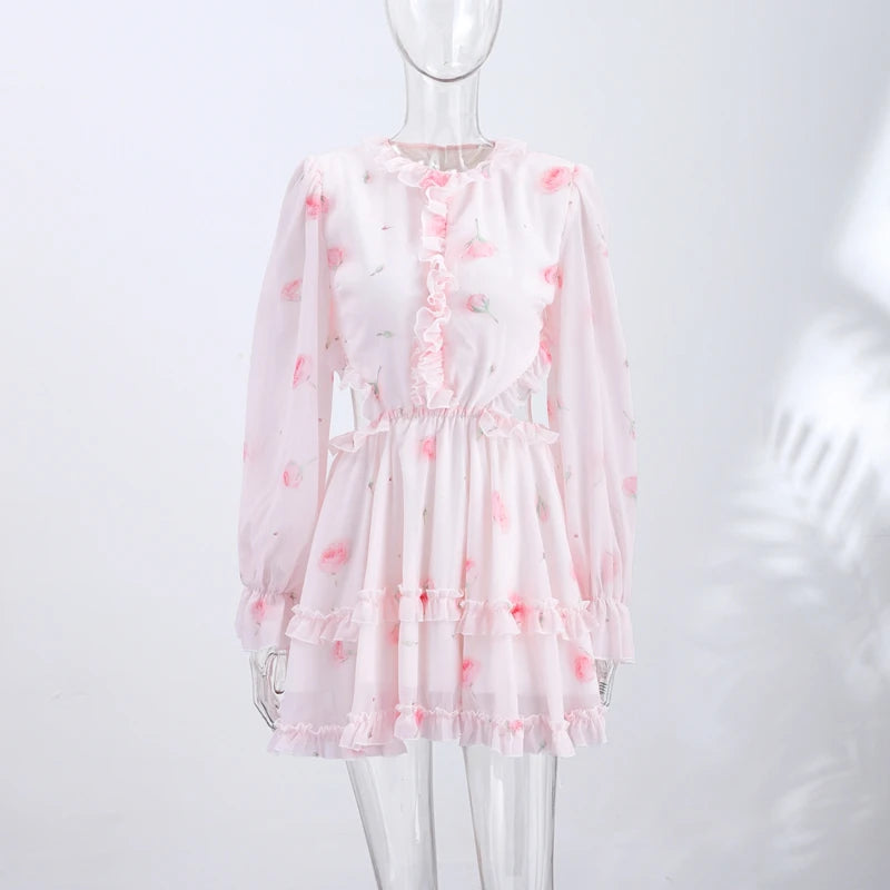 Floral Print Chiffon Tiered Ruffle Maxi Dress for Women