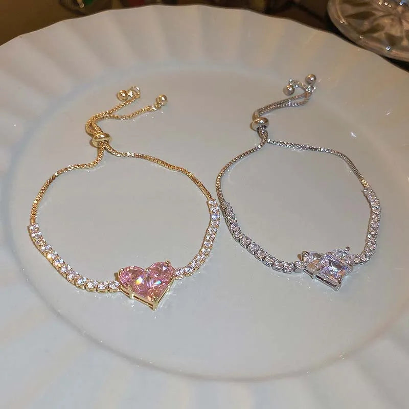 Rhinestone Heart Chain Bracelet