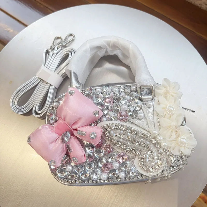 Pearl Bow Rhinestone Evening Clutch