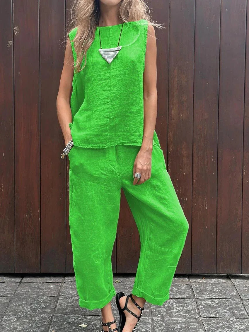 Casual Solid Color Tank Top and Pant Set for Women