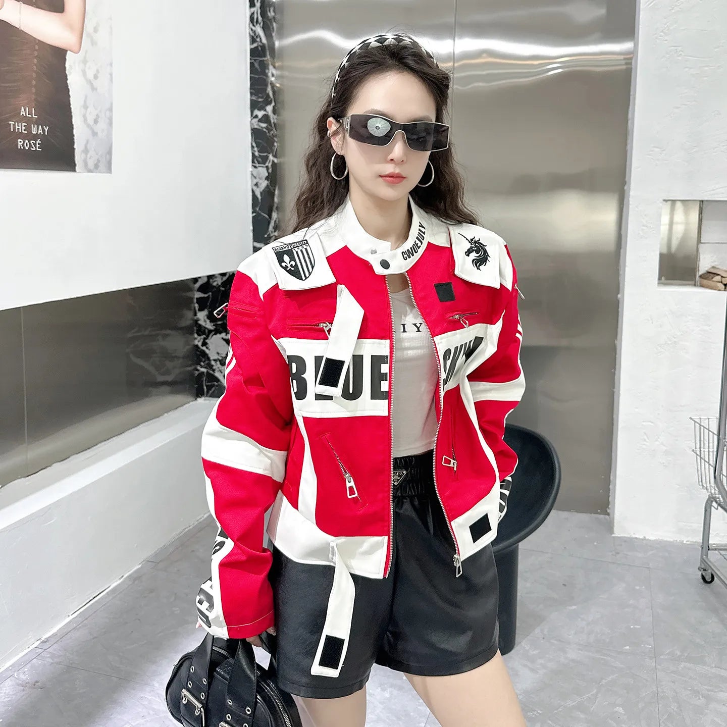 American Retro Motorcycle Clothes Stand Collar Short Zip Cardigans Coat Spring Autumn Embroidery Handsome Baseball Jackets Tide