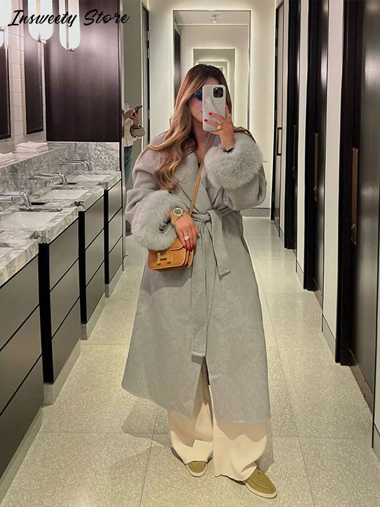 Elegant Longline Turn Down Collar Winter Coat for Women