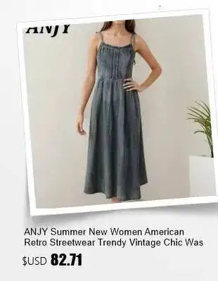 ANJY Summer New Women's Tide High Street Y2K Chic Trendy Sleeveless Halter Neck Backless Waist Cinching Zipper Denim Dress A8053