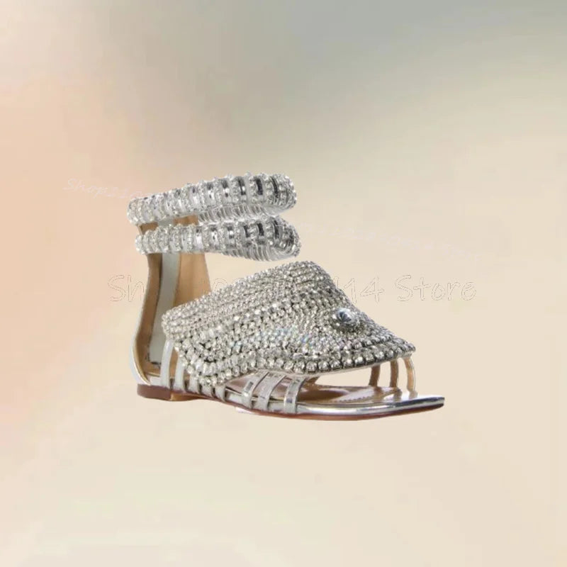 Crystal Embellished Open Toe Back Zip Sandals for Women