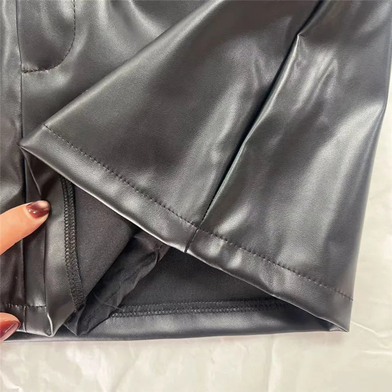 Slim Fit Faux Leather Zippered Mini Skirt for Women