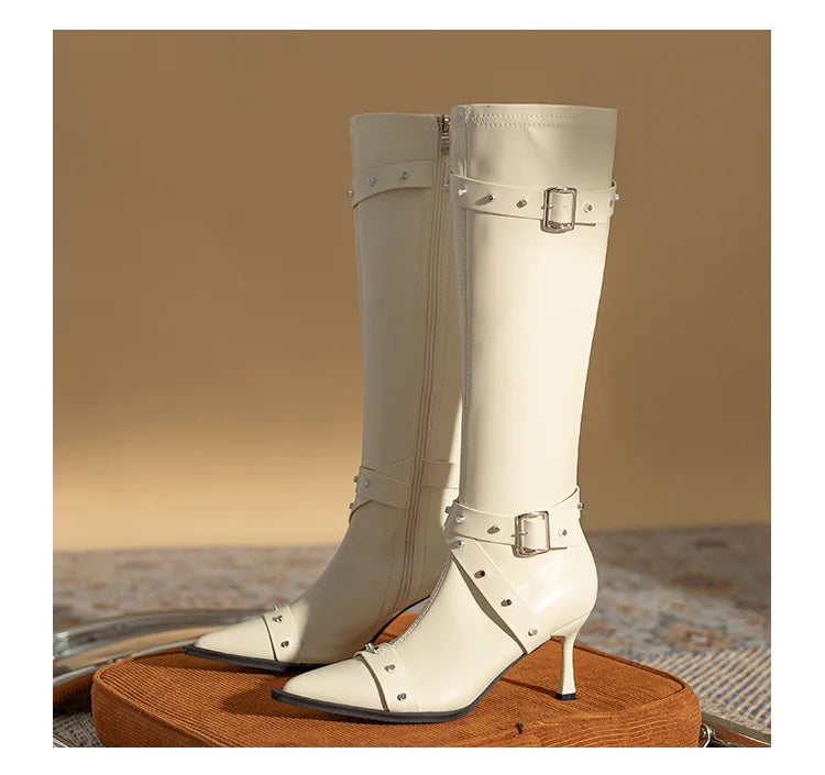 Black Mid Calf Stiletto Boots