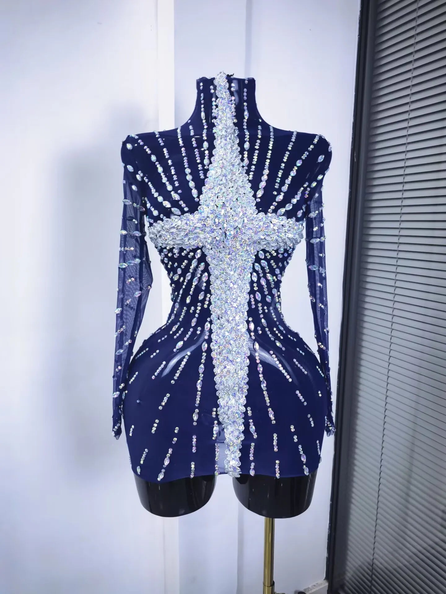 Purple Color Women Long Sleeve Sexy Shining Sequins Bodycon Mini Dress Mesh See Through Celebrate Nightclub Party Outfit