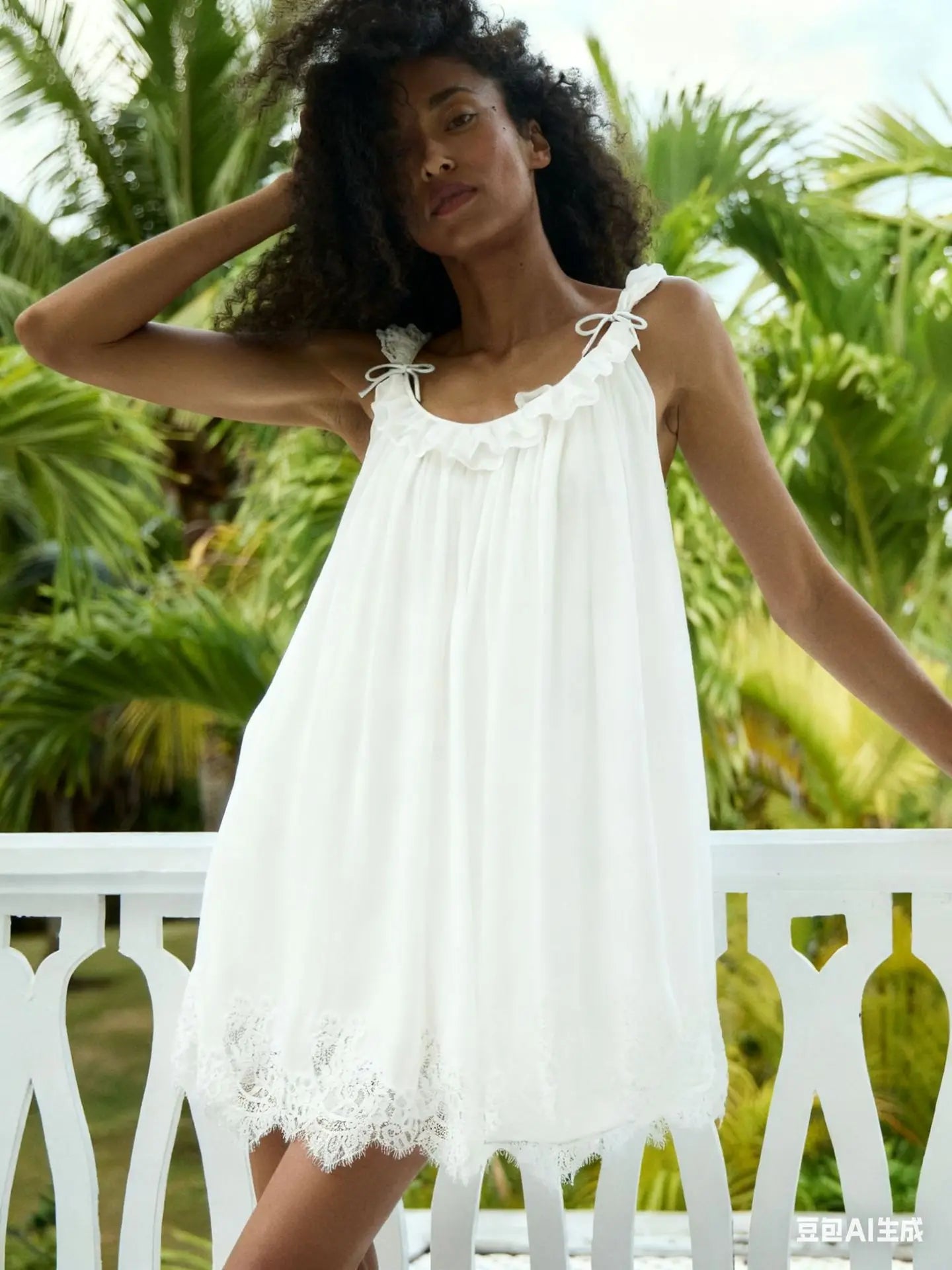 Chiffon Lace Spaghetti Strap Tiered Mini Dress for Women