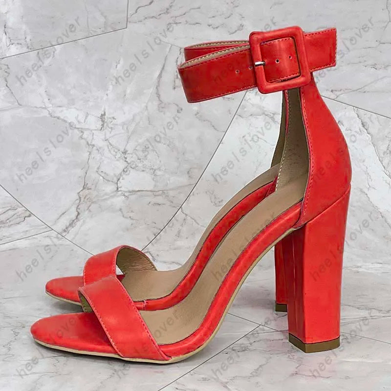 Elegant Green Square Toe Buckle Strap Heeled Sandals For Women