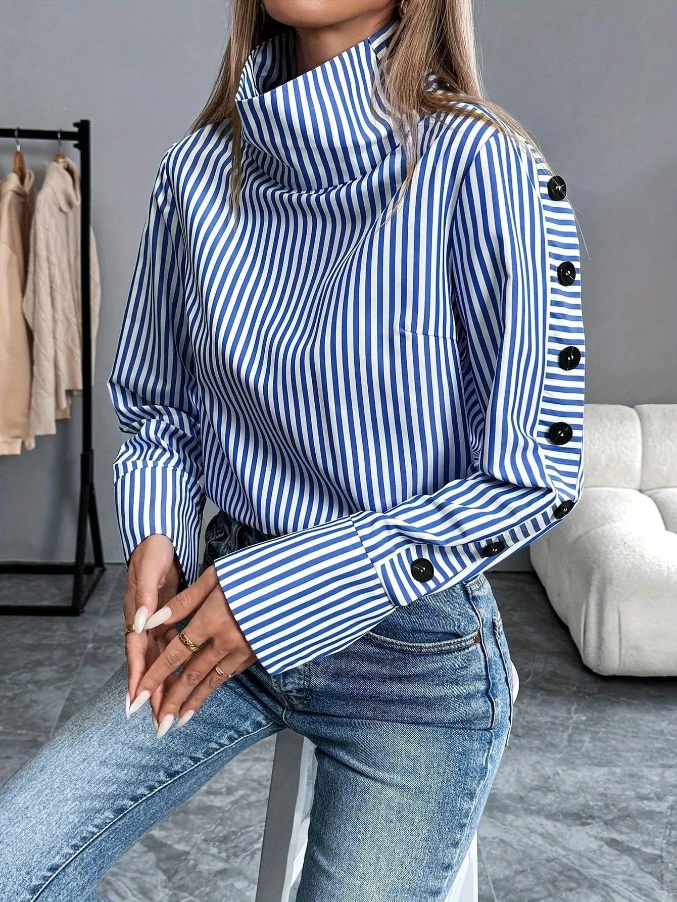 Spring Shirt New Stripe Long Sleeved Top For Women Elegant Office Lady Spliced buttons Pullover Woman Blouse 2025 Blusas