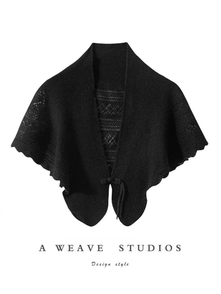 CHICUU Spring Summer Women 100% Cashmere Cape Thin Hollow Grace Chinese Style Shawls Cashmere Knitwear Sweater Wraps Luxury Top