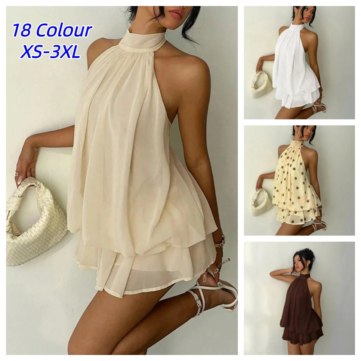 Chic Halter Neck Off Shoulder Backless Mini Dress For Women