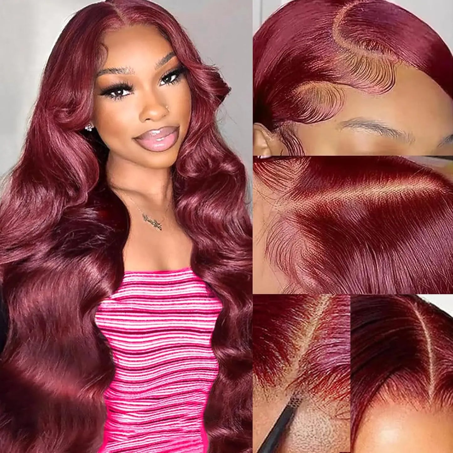 Long Burgundy Body Wave Brazilian Human Hair Wig for Women