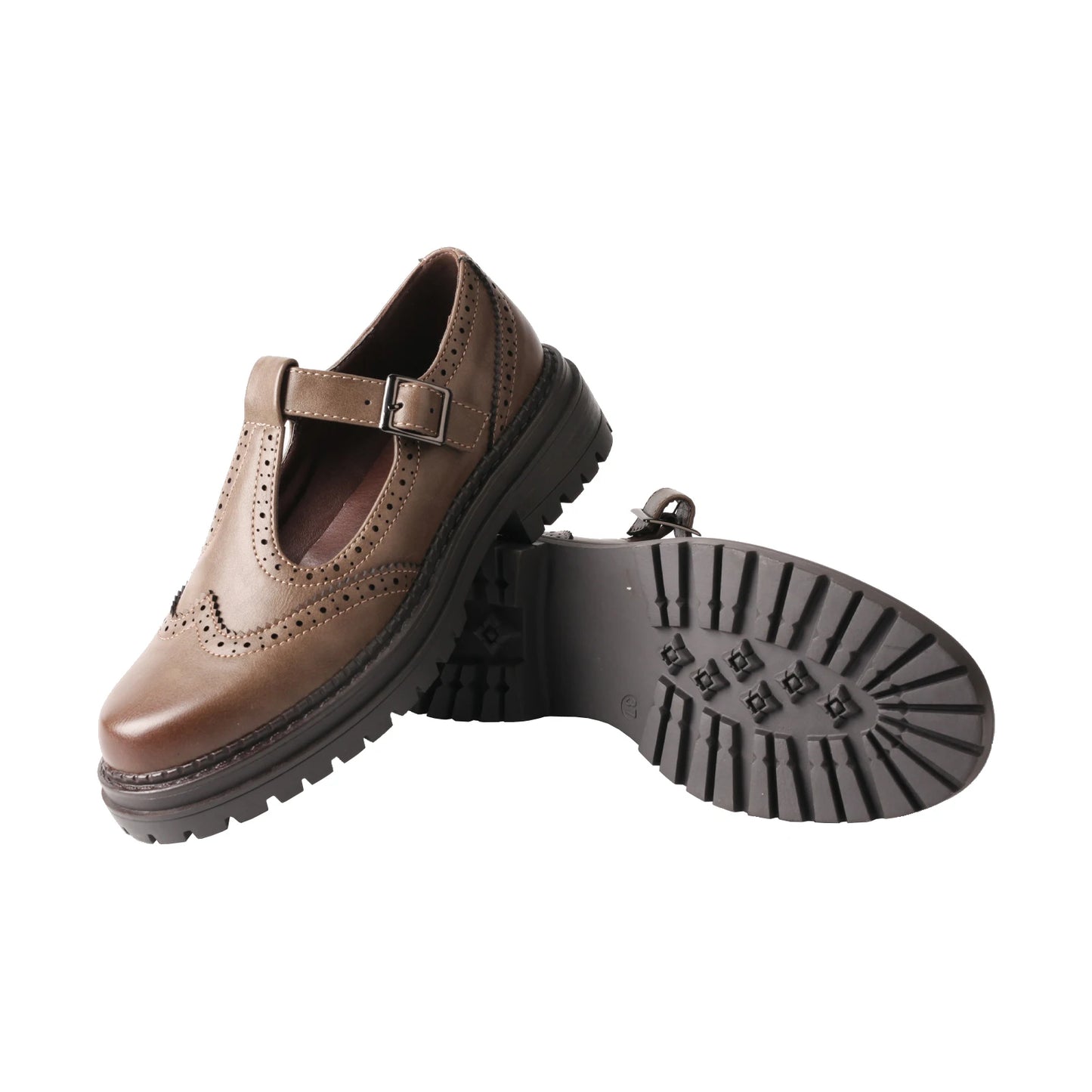 Leather Brogue Mary Jane Low Heel Shoes