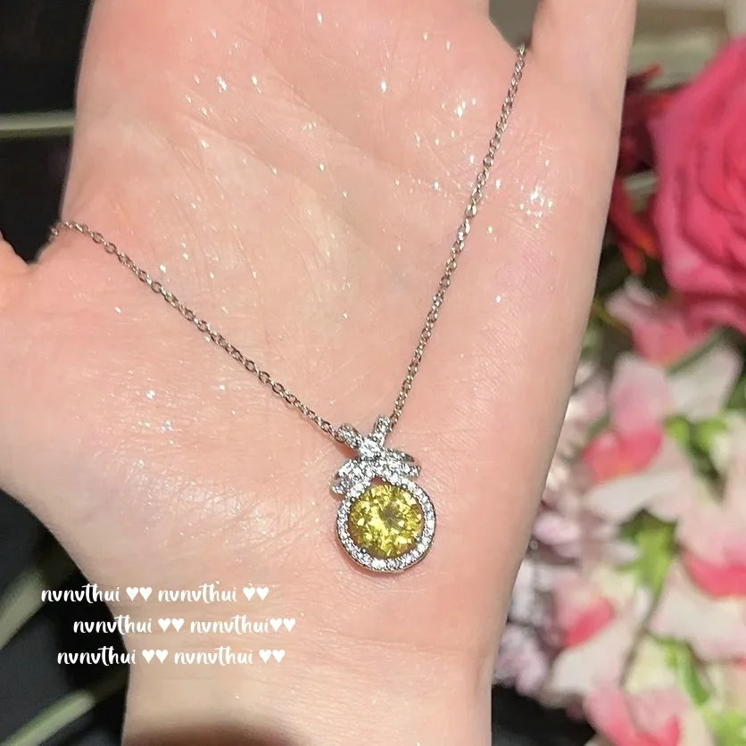 Round Cut Yellow Cubic Zirconia Bridal Jewelry Set for Women