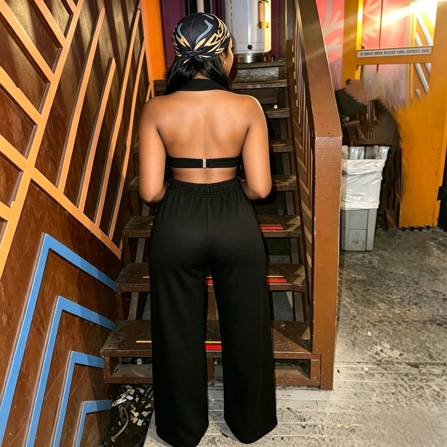 Knit Halter Wide Leg Tracksuit Matching Set for Women