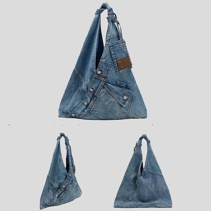 Fashion Washed Denim women handbags Y2K chian Shoulder bags for Female Simple Large capacity Student ladies big Totes bolsas