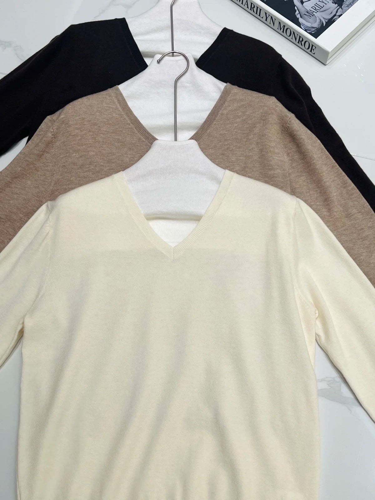 Cozy Soft V Neck Casual Loose Fit Knit Pullover Sweater For Women