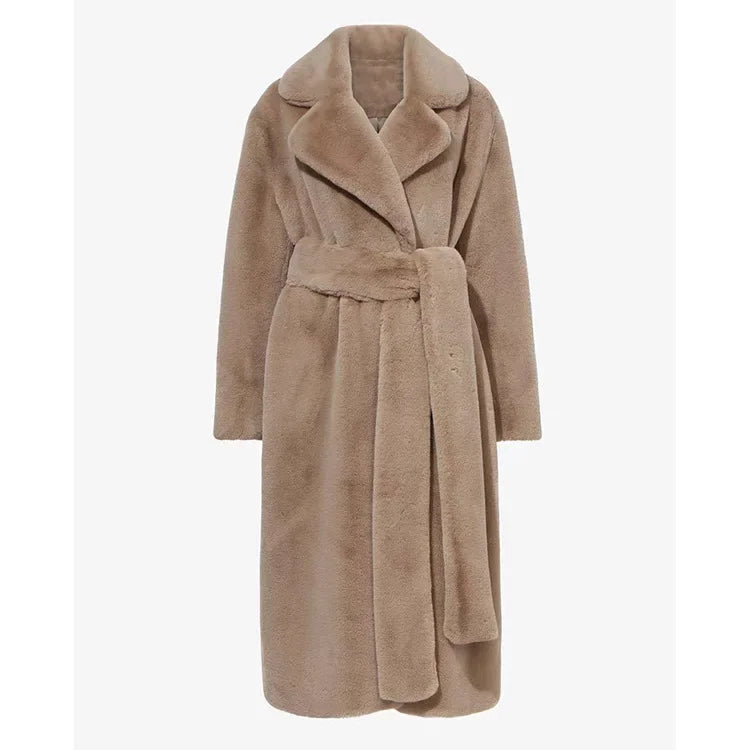 Long Belted Faux Fur Winter Coat