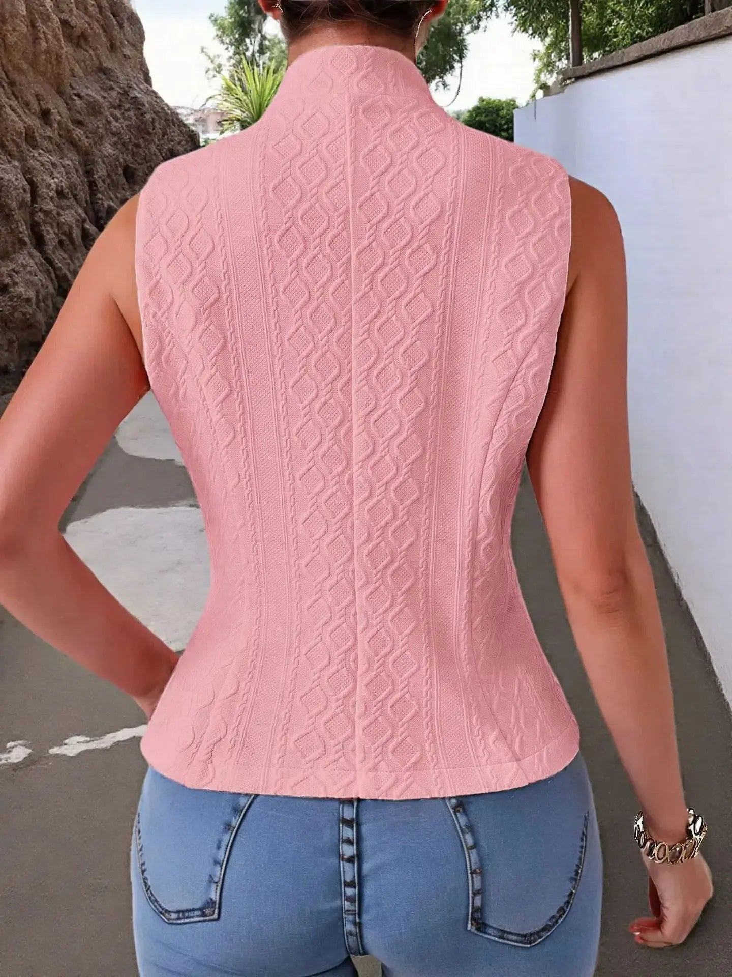 Solid Color Slim Fit Sleeveless Vest With Stand Up Collar for Women