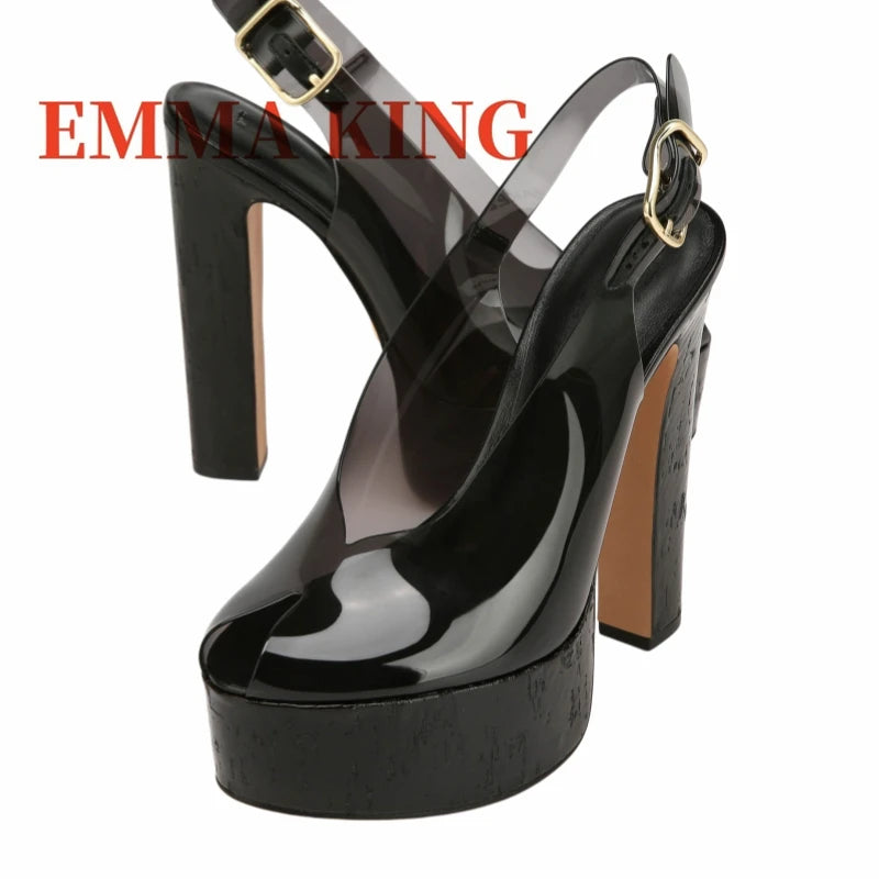 Clear Pvc Platform Slingback Peep Toe Sandals for Women