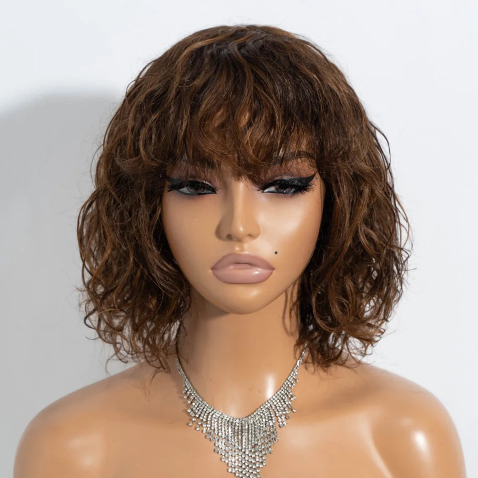 Natural Short Curly Glueless Human Hair Bob Wig for Women