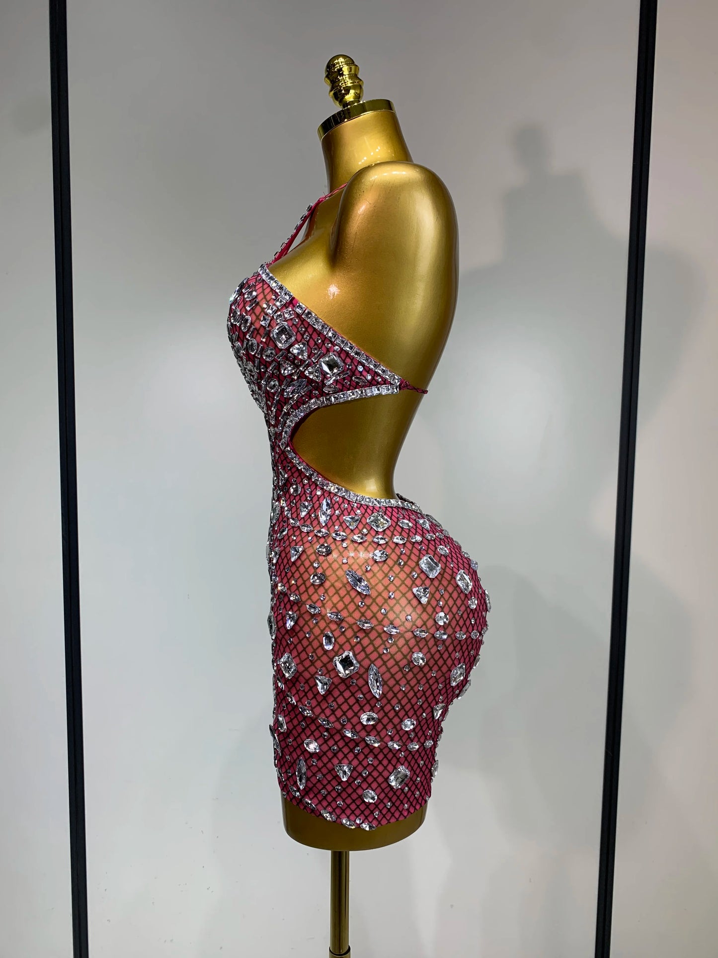 Sexy Sparkly Diamond Backless Short Dress 2025 Women Sleeveless Mesh See Through Evening Birthday Gown Singer Stage Outfit