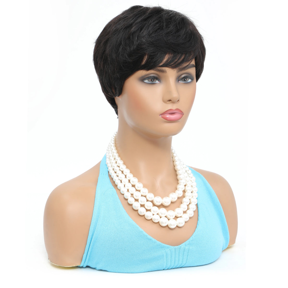Layered Human Hair Pixie Bob Wig With Bangs for Women
