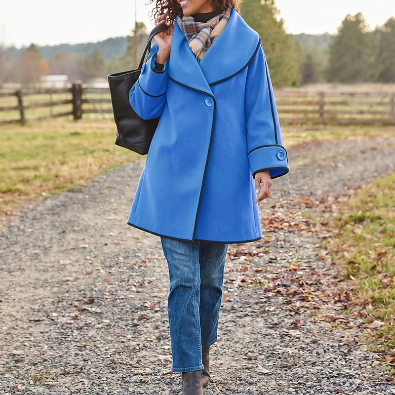 Elegant Contrasting Trim Lapel Office Jacket for Women