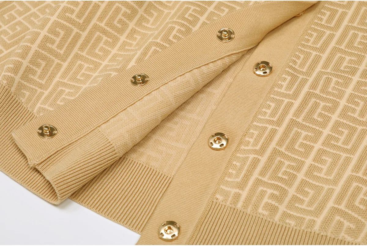 High-End Fashion Knitted Dress Set Autumn New Long Sleeve Single-Breasted Cardigan Coat Suspender Dress Women Two-Piece Set