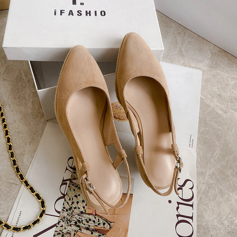 Apricot Back Strap Suede Wedge Platform Sandals for Women