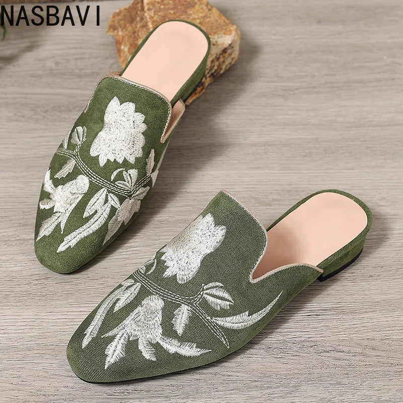 Chic Floral Velvet Embroidered Mules