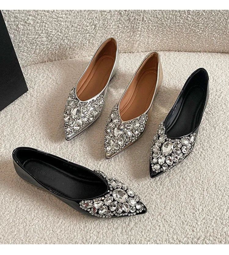 Elegant Patent Leather Rhinestone Ballet Flats for Women