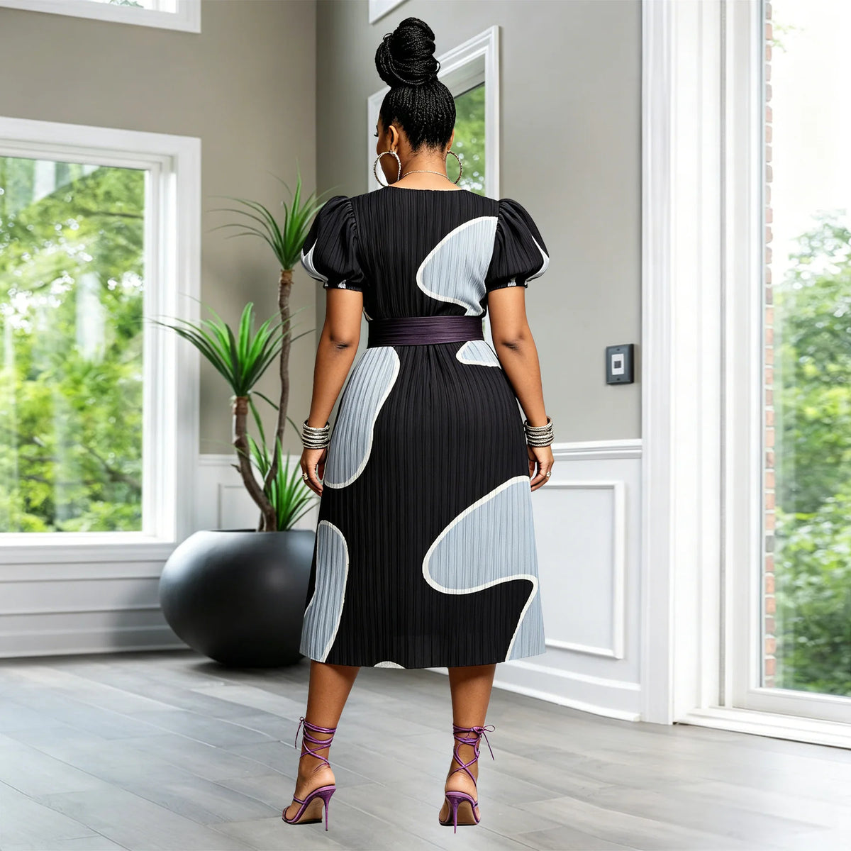 Short Sleeve Slim Fit African Kanga Dress for Women