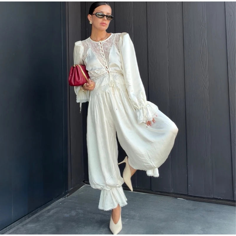 Tailored Lapel Jacket and Pleated Trousers Set for Women