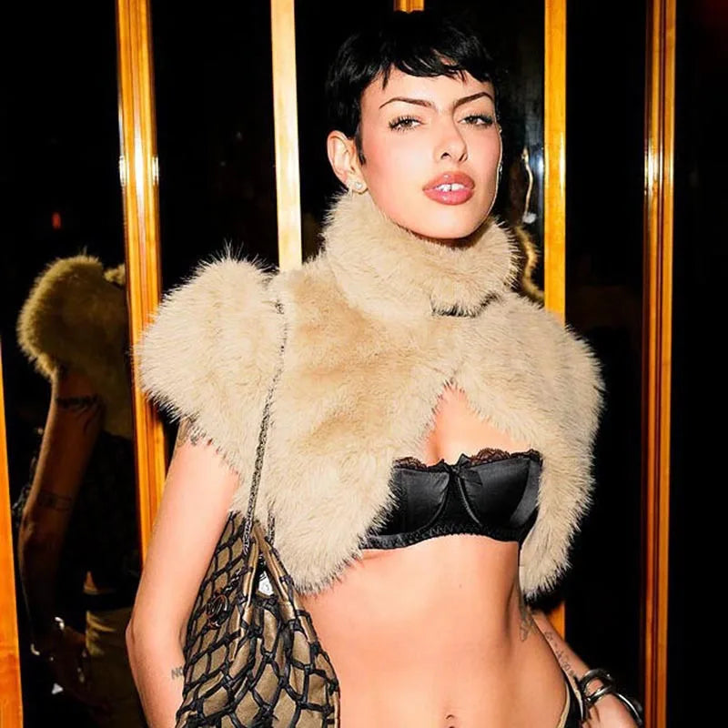 BOOFEENAA Fluffy Faux Fur Cropped Jacket Coat Woman Clothes Winter 2025 Streetwear Fashion Vest Top C85-EF24